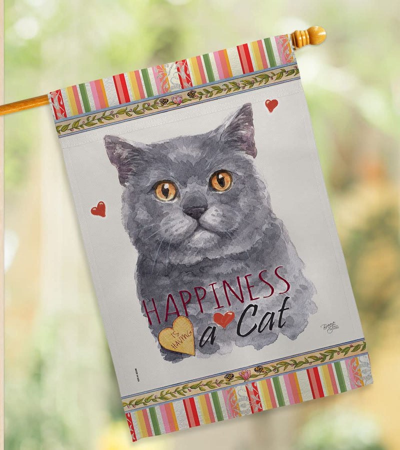 Breeze Decor Blue British Short Hair Happiness Garden House Flag-Set Cat Kitten Meow Spoiled Paw Fur Pet Nature Farm Animal Creature Banner Small Yard Gift Double-Sided, Made in USA - PawsPlanet Australia