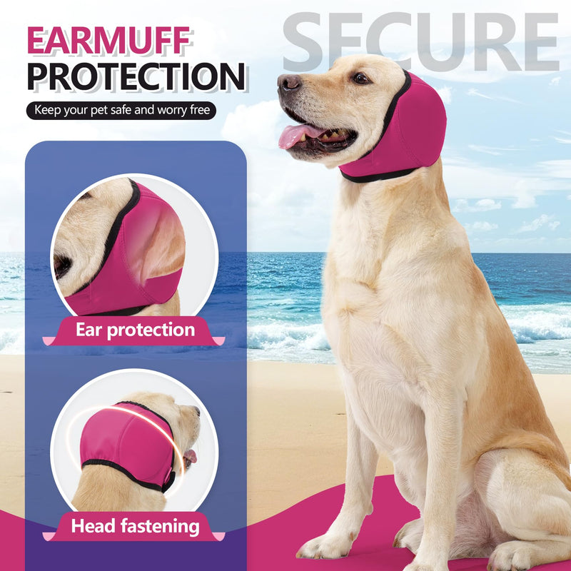 Waterproof Dog Swim Hat Bath Cap,Pet Calming Head Cover Ear Wraps for Anxiety Relief_S(Rose Red) Small Rose Red