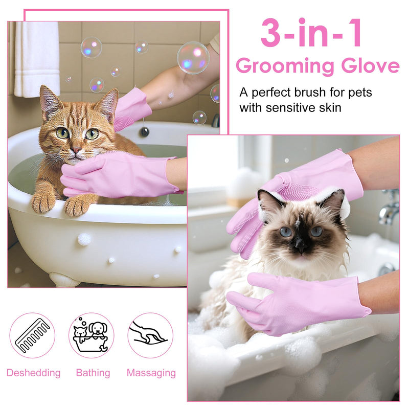 1 Pairs Cat Bathing Gloves, Dog Bath Supplies Pet Grooming Gloves Cat Bathing Supplies Pink Rubber Glove with High-Density Teeth for Pets Massaging Hair Remover Cleaning Body Bath - PawsPlanet Australia