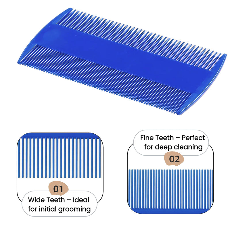 5 Pack Flea & Lice Comb Set for Cats, Dogs & Kids – Stainless Steel Fine Tooth Nit Comb Kit with Double-Sided Tear Stain Remover, Grooming Brush & Peine para Piojos for Thick Hair (Blue) Blue 1-Pack