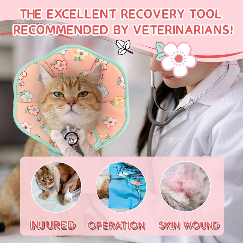 Cat Cone Collar Soft for Wound Healing for Small Cats(Singapura Devon Rex), Air Breathable Neck Recovery Cone Anti Scratch Licking, Adjustable Surgery Cat Head Cone Alternative Green-Pink S(Circumference:5.1''-7.87''in)