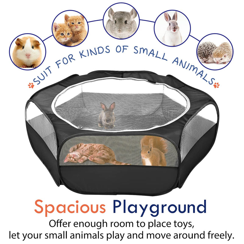 Pawaboo Small Animals Playpen, Waterproof Small Pet Cage Tent with Zippered Cover, Portable Outdoor Yard Fence with 3 Metal Rod for Kitten/Puppy/Guinea Pig/Rabbits/Hamster/Chinchillas, Black - PawsPlanet Australia