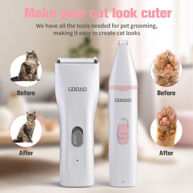 Cat Clippers for Matted Hair, Quiet Cat Shaver for Long Hair, Cordless Cat Hair Trimmer for Grooming, Cat Paw Trimmer Nail Grinder,Pet Shaver Cat Grooming Kit for Cats Small Dogs Animals(White) White