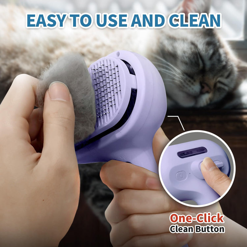 3 in 1 Steam Cat Brush for Shedding - Self-Cleaning Dog Grooming Tool for Long and Short Hair Pets - Removes Static, Flying Hair, and Loose Fur (Purple) Purple - PawsPlanet Australia
