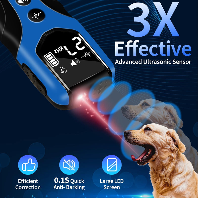 Dog Bark Deterrent Device, Anti Barking Device for Dogs 3X Ultrasonic to Correct Own or Neighbors Dog's Bad Behavior| 25ft Range, 5 Adjustable Modes Dog Training Device, Blue - PawsPlanet Australia