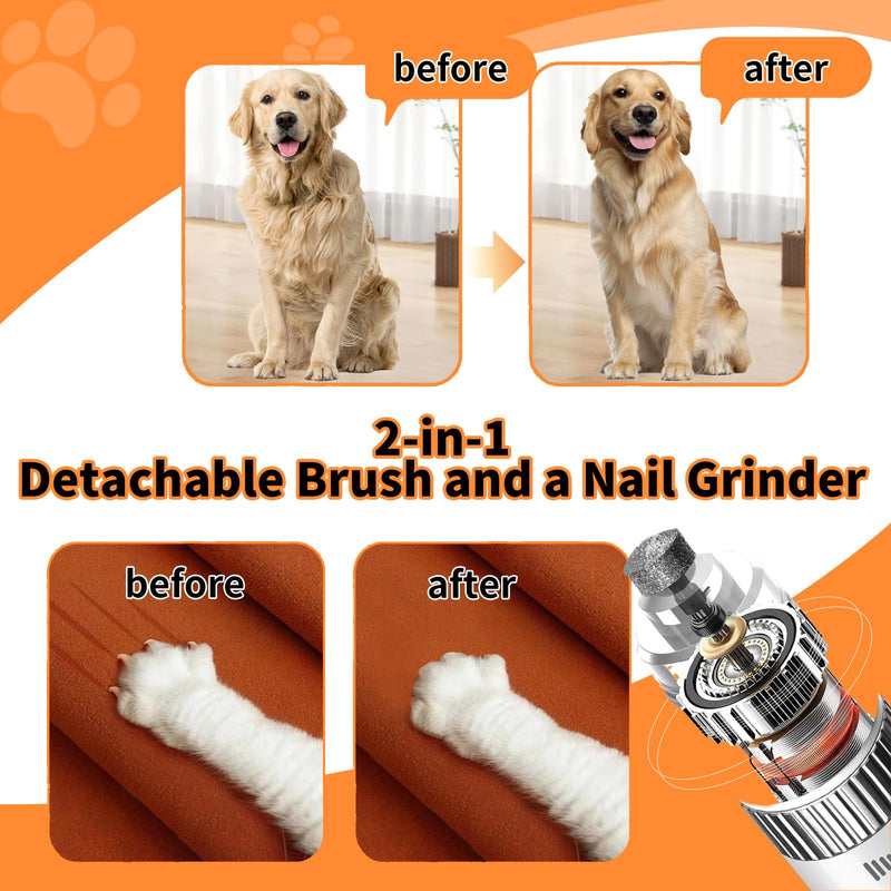 2 in 1 Pet Brush and Nail Grinder, Rechargeable Self-Cleaning Slicker Cat Brush for Shedding and Grooming, Pet Paws Nail Trimmers for Small & Medium Dogs Grey+White - PawsPlanet Australia