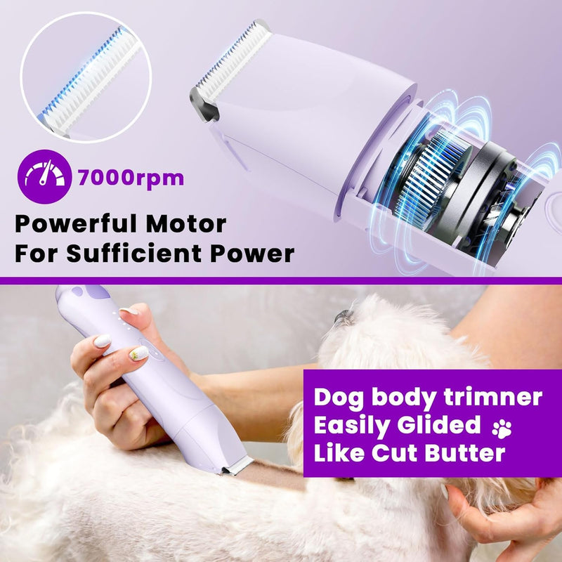 Dog Clippers for Grooming - 4-in-1 Dog Clippers Grooming Kit with Low Noise & IPX7 Waterproof Design Includes Comb Paw Trimmer Nail Grinder - Rechargeable & Cordless Dog paw Trimmer (Purple) - PawsPlanet Australia