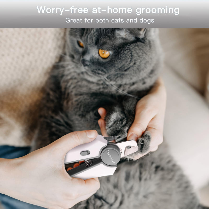 Type-C Rechargeable Dog & Cat Nail Clippers - LED Pet Nail Trimmer with Built-in Nail File, Extra Sharp Blades for Small & Medium Dogs, Indoor Cats (White-Gray) White-gray - PawsPlanet Australia