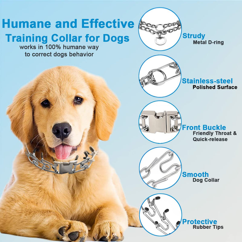 Safiman Classic Prong Training Collar for Dogs, Adjustable Dog Pinch Collar with Quick Release Buckle, No Pull Collar for Small Medium Large Dogs, Extra Link and Caps (M(16-22" Neck, 3.0mm)) M(16-23" Neck, 3.0mm)