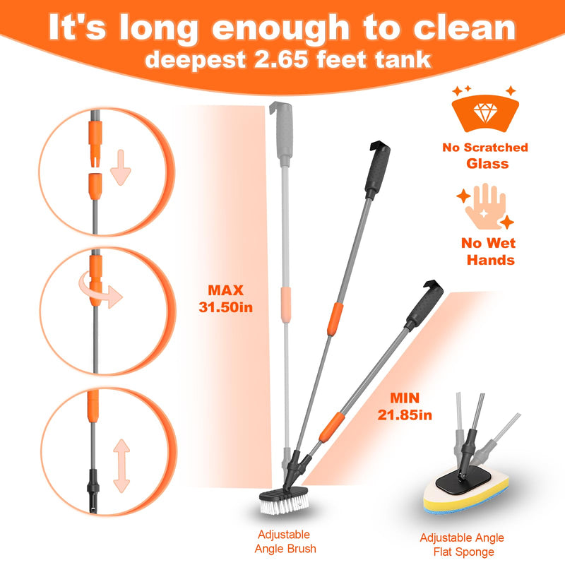 7-in-1 Aquarium Cleaning Tool, Fish Tank Cleaner with Telescopic Handle,Aquarium Scraper,Adjustable Angle Brush,Gravel Rake,Plant Fork,Adjustable Angle Flat Sponge,Large Fish Net,Hose Brush - PawsPlanet Australia