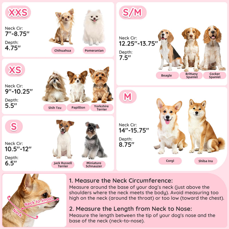 Clear Dog Cone for Small Dogs After Surgery, Adjustable E-Collar to Stop Licking with Padded Neck for Shih Tzu, Yorkie, Soft Recovery Collar with Reflective Trim for Night Visibility, Pink XS XS (9"-10.25")