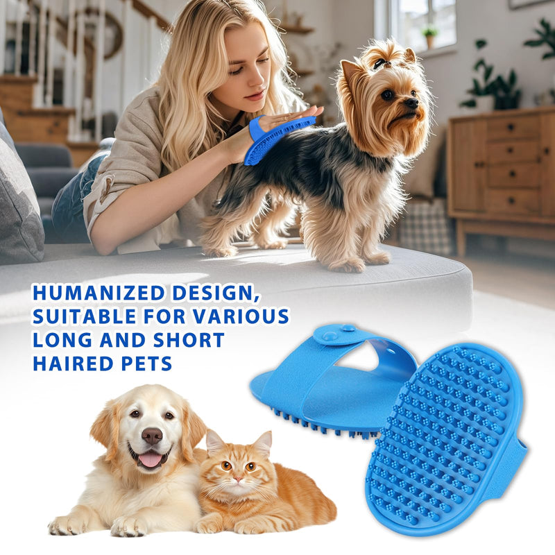 Pet Shampoo Bath Brush,Dog Massage Brush with Adjustable Ring Handle,Soothing Massage Rubber comb for Long and Short Haired Animals,Dry and Wet Available,Blue - PawsPlanet Australia