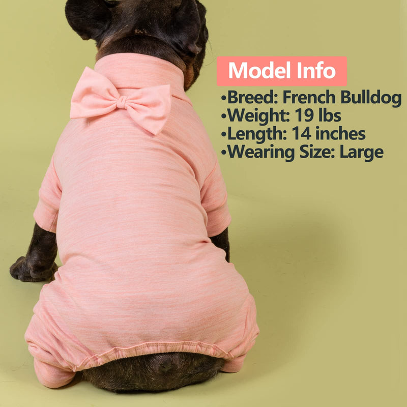 KYEESE Dog Pajamas Turtleneck Stretchy Dog Pjs Super Soft Velvet Material Dog Onesie Outfits with Bowtie Dog Cold Weather Coat Medium (7-11lbs) Pink - PawsPlanet Australia