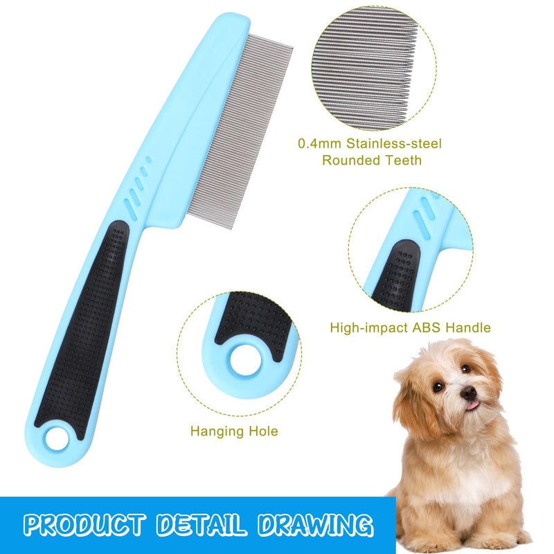 Flea Comb for Dogs and Cats, 2 Pcs Stainless Steel Fine Tooth Dog Hair Combs, Pet Grooming Comb for All Types of Pets Hair, with Ergonomic Rubber Handle, Health Benefits - PawsPlanet Australia