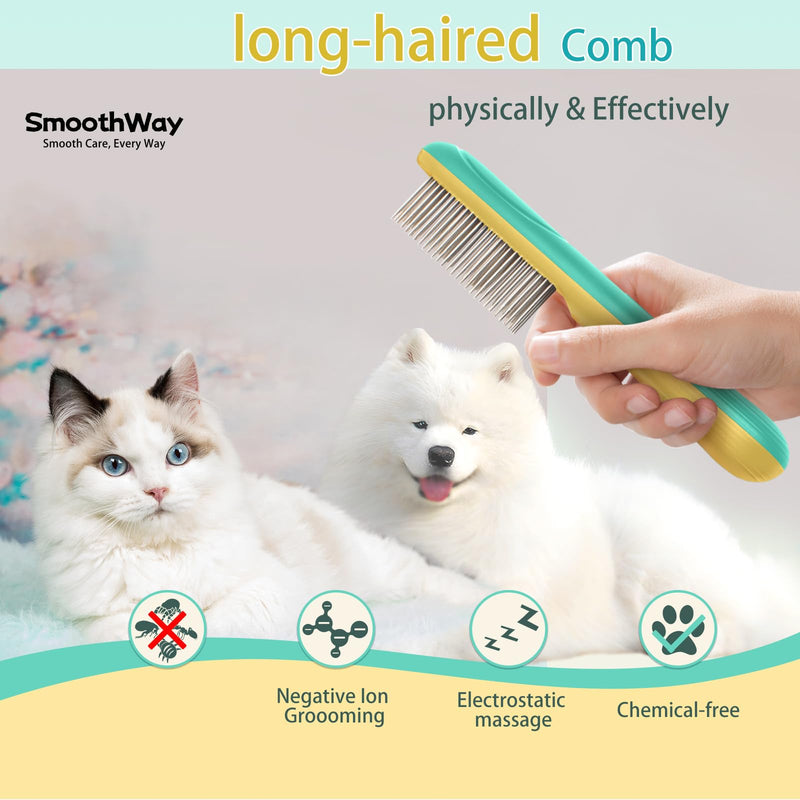 Premium Flea Comb for Dogs & Cats with Long Hair - 3-Row Stainless Steel Detection Tool with Manual Cleaning Brush | Electric Negative Ion Grooming Comb for Shaggy Dogs, Cats and Long-haired Animals - PawsPlanet Australia