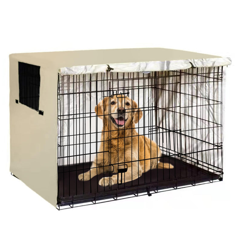 PINVNBY Dog Crate Cover,Crate Covers for Dog Cages, Indoor/Outdoor Breathable Polyester Pet Kennel Cover,Waterproof Durable Lightweight Kennel Cover (42"x27"x29", Beige) 42"x27"x29"