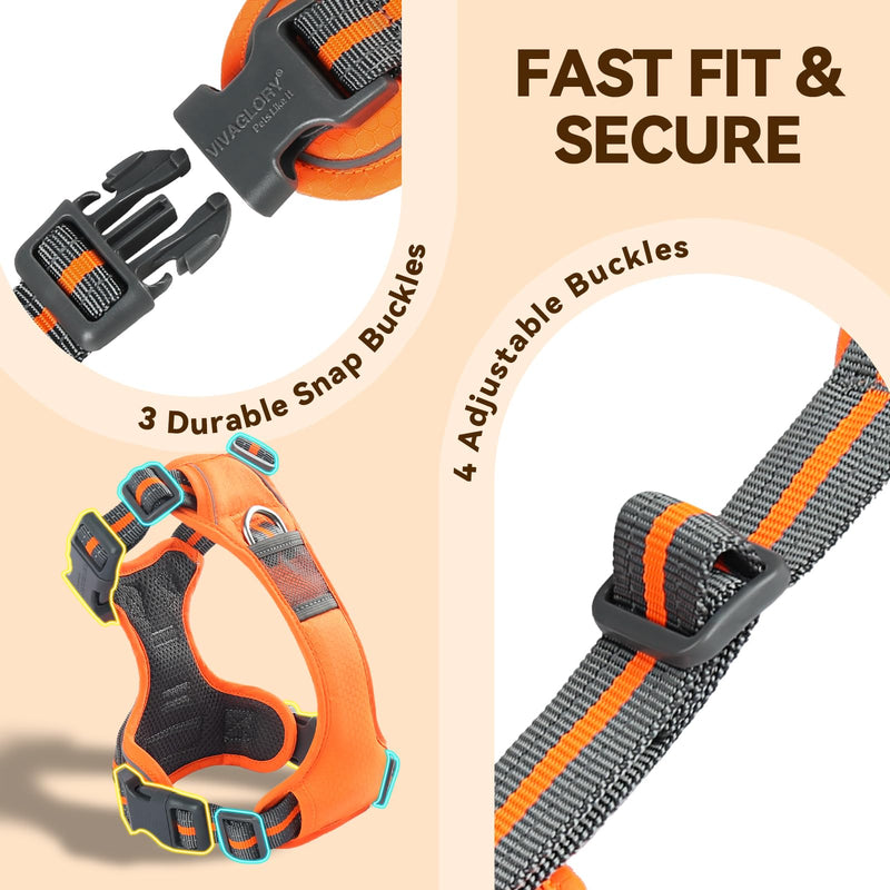 VIVAGLORY Dog Harness Easewalk No Pull Dog Harness with Handle & Front Back Clip for Training Lifting, Easy On Adjustable Padded No Pull for Pet & Puppy, XS, Orange XS: 10-20in (Ribcage Girth) - PawsPlanet Australia