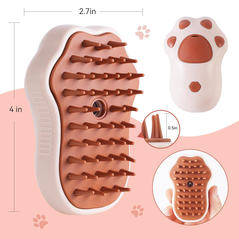 Cat Steam Brush - Self Cleaning Steamy Cat Brush for Massage, Cat Brushes for Indoor Cats, Steamy Cat Brush for Shedding, Steam Pet Brush for Removing Tangled and Loosse Hair Cat Paw Model brown - PawsPlanet Australia