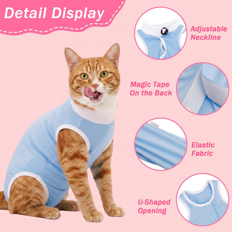 Coppthinktu Cat Recovery Suit Female for Surgical Abdominal Wounds, Breathable Cat Onesie for Cats After Surgery Bodysuit Female, Kitten Recovery Suit Cone of Shame Alternative Anti Licking Blue Medium