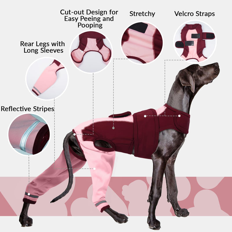 PUMYPOREITY Dog Bodysuit After Op, Dog Bodysuit Male Long Rear Legs Elbow Bandage Dog Rear Legs Surgical Suit Medical Pet Shirt Knee Support Rear Leg (Pink, XS) pink