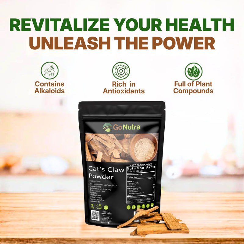 Go Nutra - Cat’s Claw Powder, Pure Cats Claw Herbal Supplement Wildly Harvested from Peru, All Natural UNA de Gato for Water, Tea, Juice, and More, Non-GMO, Gluten-Free, Vegan, 1lb - PawsPlanet Australia
