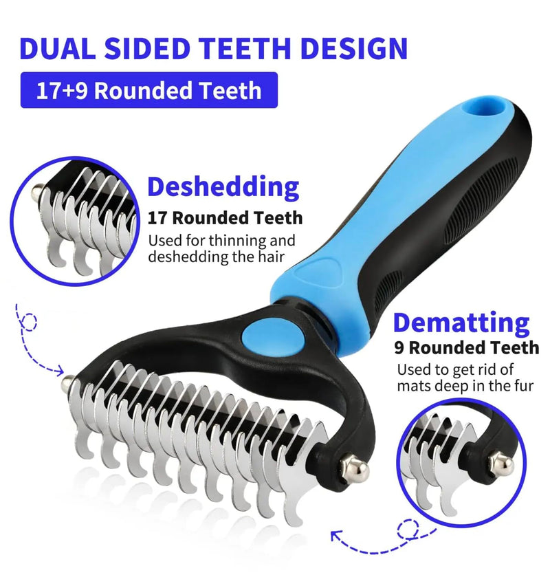 Professional Pet Grooming Brush - Dual Head Dematting and Deshedding Brush for Dogs and Cats, Hair Brush, Dematting Undercoat Rake - PawsPlanet Australia