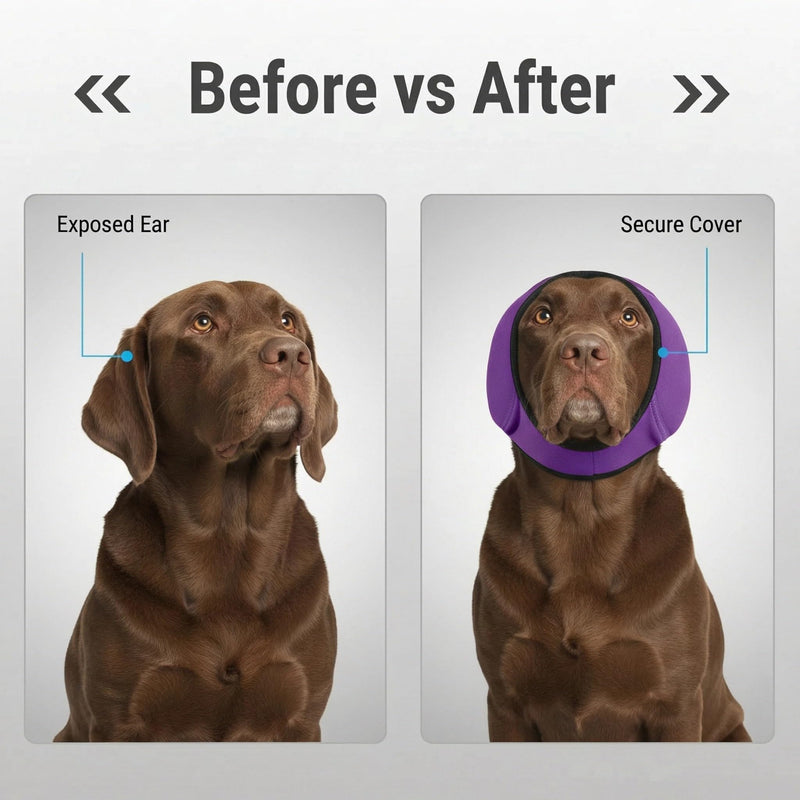 No Flap Ear Wraps for Dogs, Dog Ear Muffs Noise Protection & Anxiety Relief, Quiet Ears Cover Headband Waterproof Ear Protector for Fireworks Grooming Swimming Bathing, Purple M