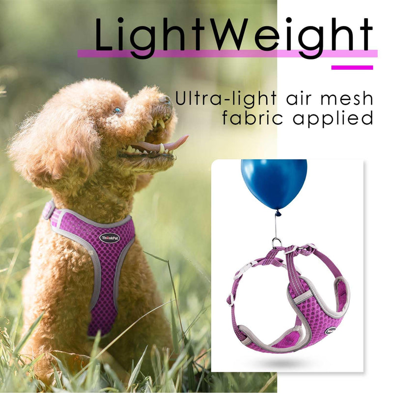 ThinkPet Reflective Breathable Soft Air Mesh No Pull Puppy Choke Free Over Head Vest Ventilation Harness for Puppy Small Medium Dogs and Cats (Purple,M) Medium (Pack of 1) Purple - PawsPlanet Australia