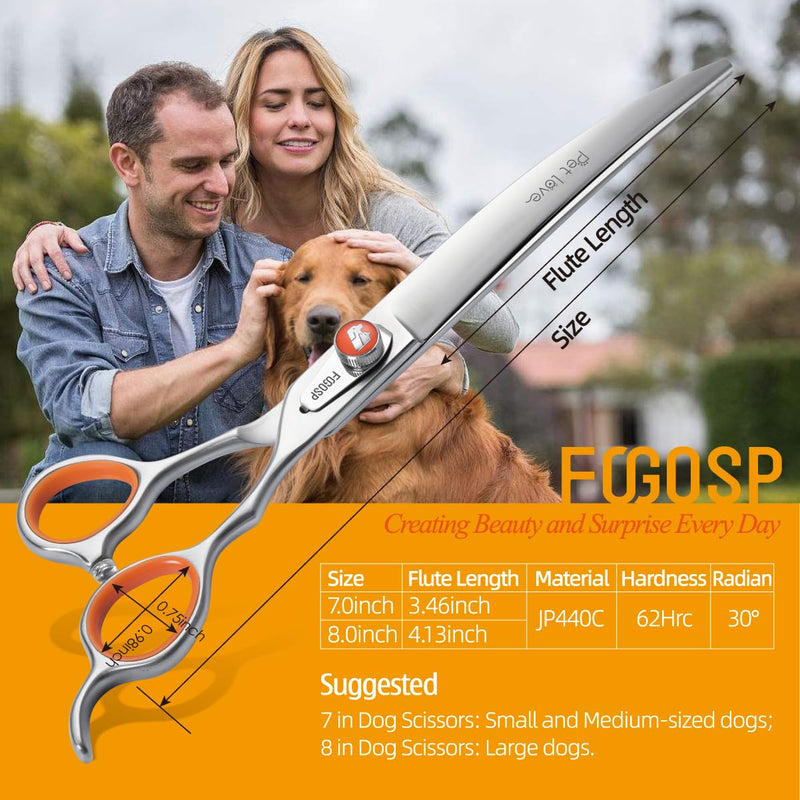 Professional Curved Grooming Scissors for Dogs 8 inch 30 Degree Long Downward Curved Grooming Shears for Poodles Large Dog Pet Japan 440C Super Sharp and Durable Curved Shears - PawsPlanet Australia