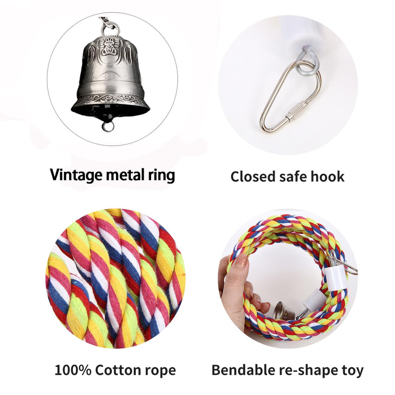 2Pcs 63'' Bird Rope Perches Birdcage Swing Toys 100% Cotton Natural Bird Perch Peck/Chewing with Bell Climbing Standing Bungee Parrot Toys for Small to Regular Size Parrot Cockatiel Birds 63'x2pcs - PawsPlanet Australia