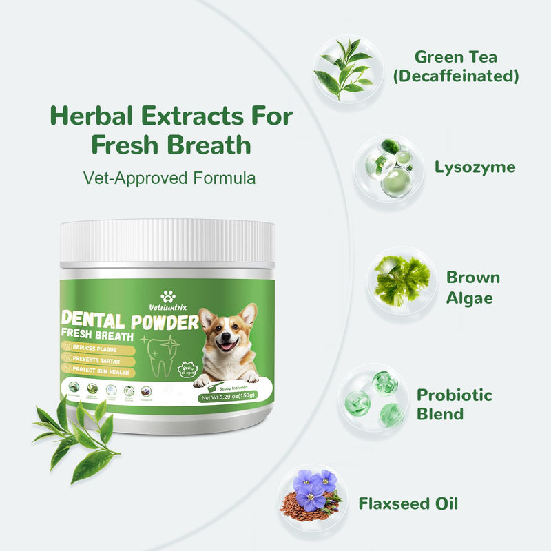 Dog Teeth Cleaning Powder, Dental Powder for Dogs Teeth Tartar Remove & Plaque Off, Fresh Breath for Dogs with Natural Plants Blend, Enzymes and Postbiotics, 300g - PawsPlanet Australia
