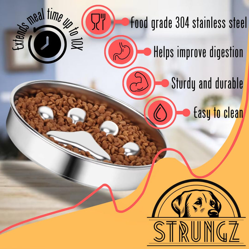 STRUNGZ | Slow Feeder Bowl | Stainless Steel Slow Feeder Bowls | Stainless Steel Dog Bowls | 2 Cups Capacity Dog Slow Feeders | Non-Slip Silicone Base Slow Feeder Dog Bowl | Slow Feeder Dog Bowls - PawsPlanet Australia