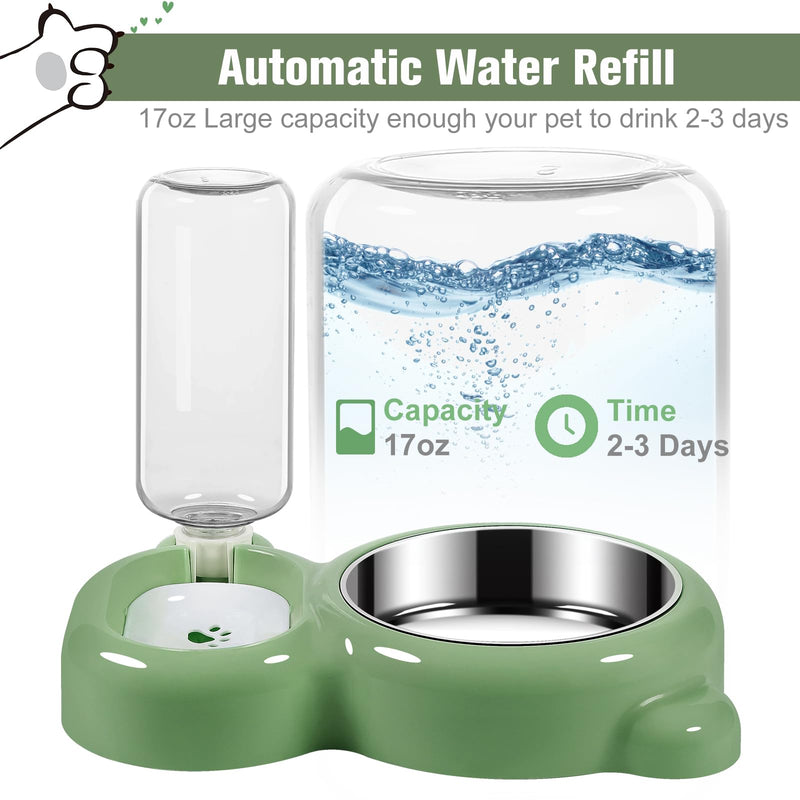 Dog Bowls, Cat Food and Water Bowl Set with Water Dispenser and Stainless Steel Bowl for Cats and Small Dogs - Green - PawsPlanet Australia