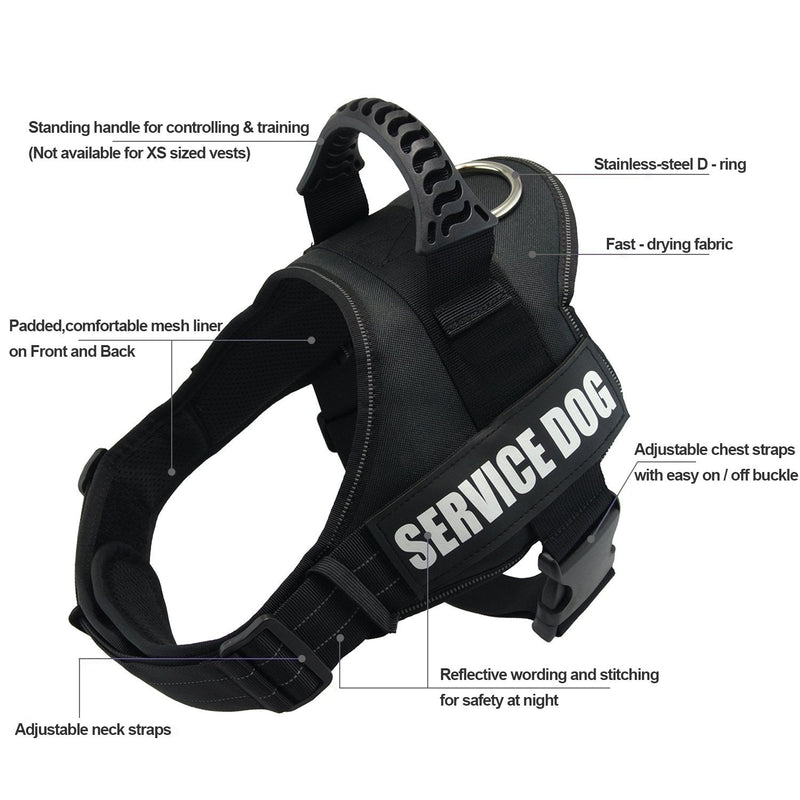 Fairwin Service Dog Vest-No-Pull Dog Harness with Handle Adjustable Reflective Patches in Training Vest Harness for Small Medium Large Breed Outdoor Walking S: chest 20-25’’; neck 16-20’’ Black - PawsPlanet Australia