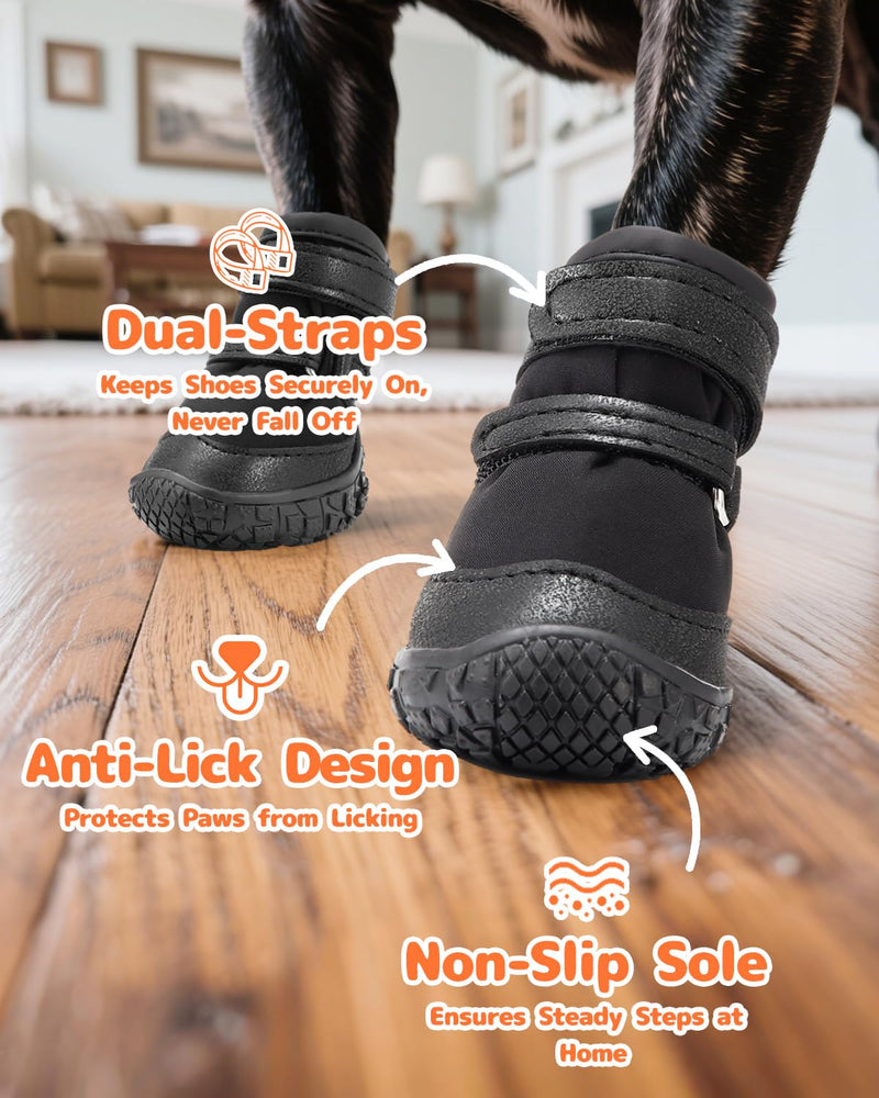 Dog Shoes for Small Dogs, Double Binding Straps Puppy Boots & Paw Protectors for Summer Hot Pavement, Winter Snow Dog Booties with Anti-Slip Rubber Soles for Beach Hardwood Floor Black Size 2 Size 2 (width 1.29 inches) - PawsPlanet Australia
