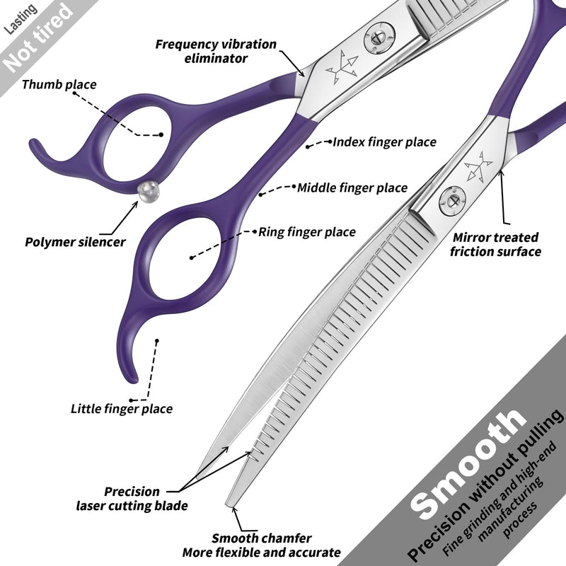 High-end Professional Dog Grooming Curved Thinning Scissors Teeth Blending Shears Pet Texturizing Thinner Blender Shears 7 Inch Extremely Very Sharp Made Of Stainless Steel Alloy For Dog Cat Groomer 7inch Comprehensive Curved Thinning Shears - PawsPlanet Australia