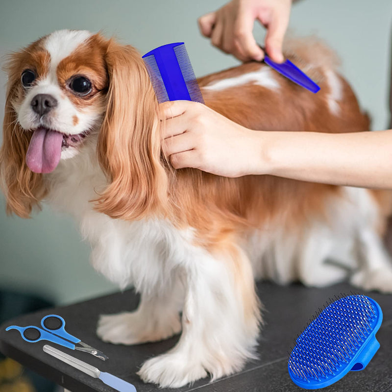 7-Piece Small Pet Grooming Kit with Brush, Nail Clippers, and Adjustable Strap for Rabbits, Hamsters, Guinea Pigs (Blue) Blue