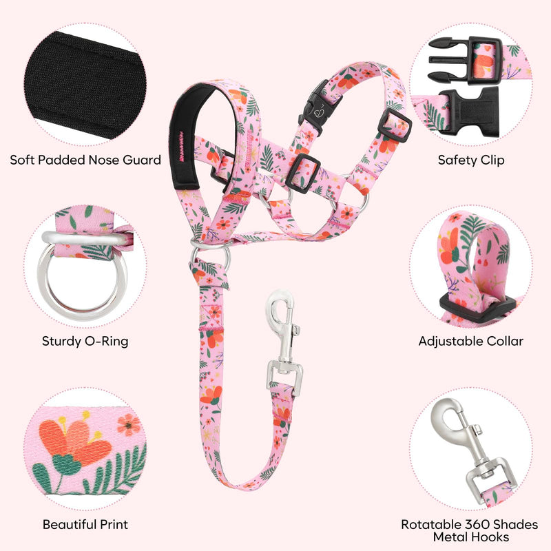 Dog Head Collar, Printed No-Pull Headcollar, Adjustable Dog Head Halter Gentle Lead with Safety Link, 3 Colors Muzzle Leash for Small Medium Large X-Large Dogs Easy Walks (Small, Mimosa) - PawsPlanet Australia