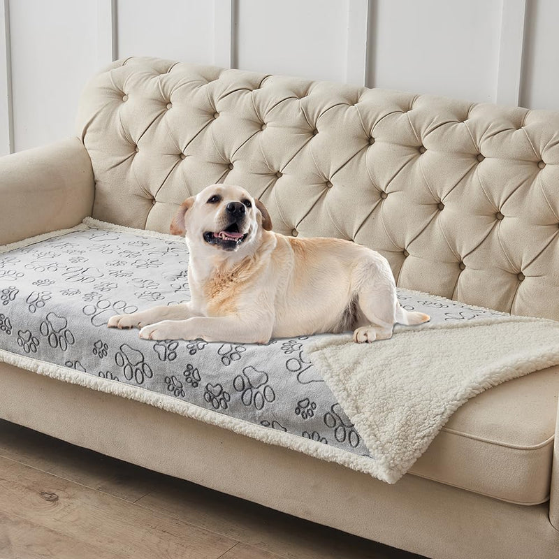 Qeils Pet Blankets for Couches, Waterproof Dog Blankets for Large Dogs, Sherpa Fleece Puppy Blanket, Soft Plush Reversible Dog Blanket, Couch Cover for Dogs Washable, 30"X70", Grey Paw Print Grey Paw Cut 30"x70" - PawsPlanet Australia