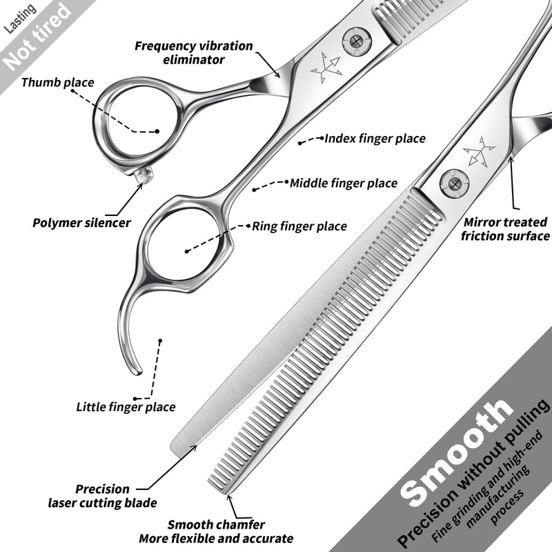 High-end Professional Dog Grooming Thinning Scissors Teeth Cutting Blending Shears Pet Texturizing Shears 7.5 Inch Extremely Very Sharp Stainless Steel Alloy For Cat Other Animals Groomer 7.5inch Thinning Shears - PawsPlanet Australia