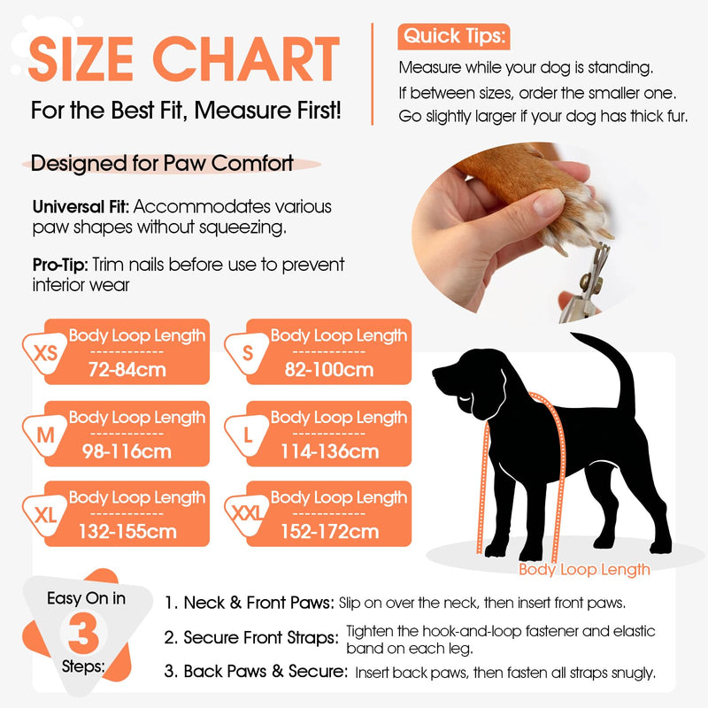 Pezluxe Dog Suspender Boots, Waterproof Anti-Slip Dog Rain Boots with Adjustable Strap for Small Medium Large Dogs, Reflective Paw Protector Pet Shoes for Outdoor Walking, Rain Snow Hiking, Orange, XS - PawsPlanet Australia