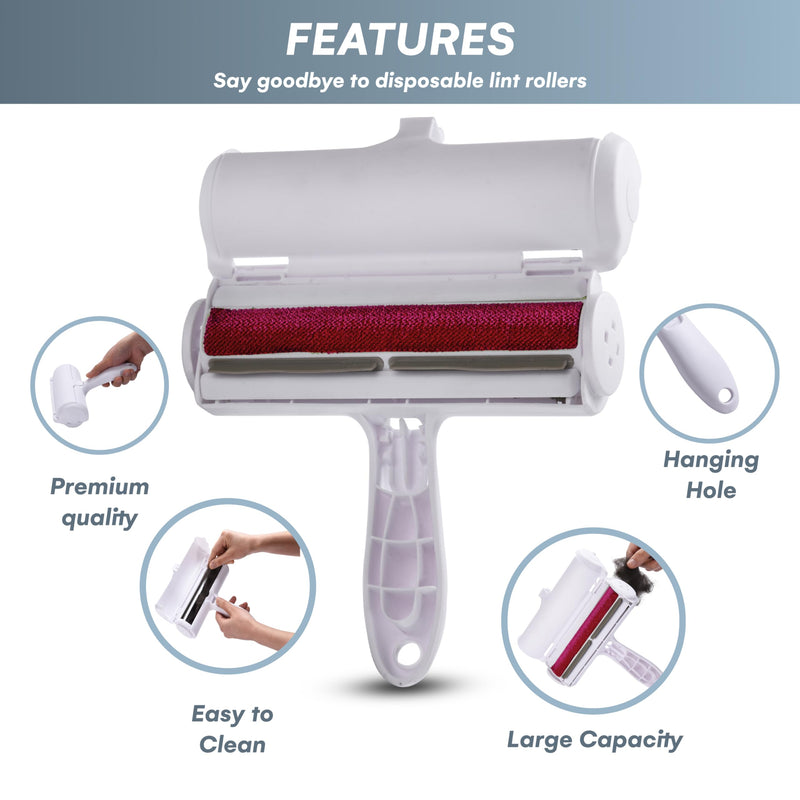 EasyGleam Reusable Lint Roller for Pet Hair - Dog and Cat Fur Remover - Removal Tool for Furniture, Couch, Carpet, Car Seats, Clothes or Bedding - Easy to Use - Red, Dog Hair Roller - PawsPlanet Australia