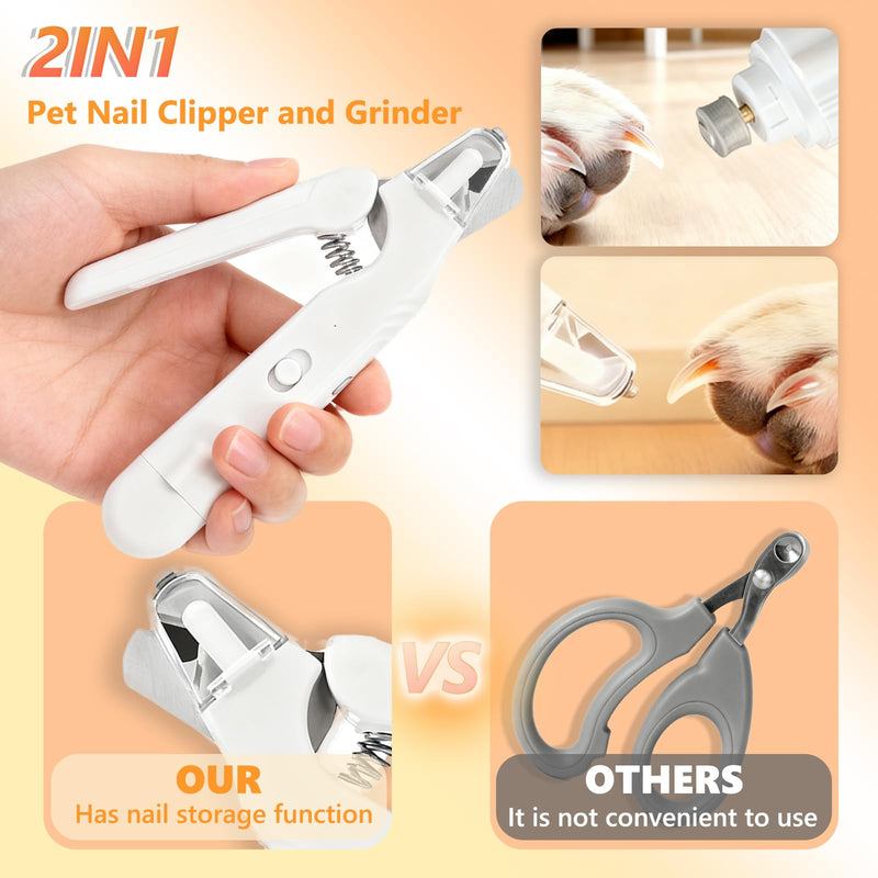 2-in-1 Pet Nail Clipper & Grinder with Dual LED Lights, USB Rechargeable, Electric Multi-Function Grinding, Quiet Operation with Splash Guard, Suitable for Small/Medium/Larg - PawsPlanet Australia
