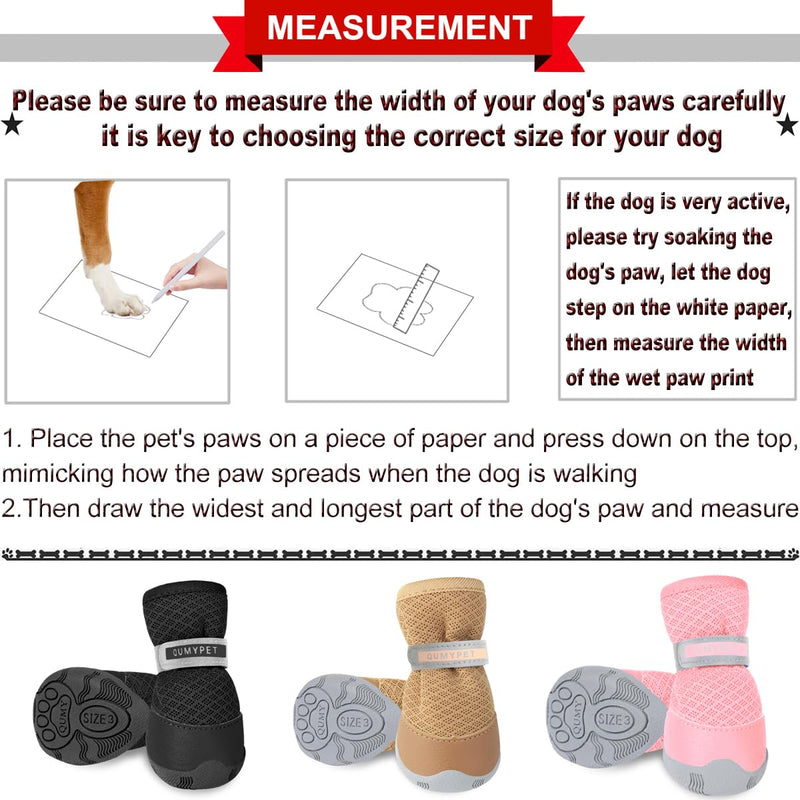 QUMY 4PCS Dog Shoes for Small Dogs, Hot Pavement Summer Puppy Dog Boots & Paw Protectors with Soft Anti-Slip Rubber Sole, Mesh Breathable Dog Booties for Hardfloors, Walking Running Pink Size 2 size 1: 1.29"x0.98"(L*W) - PawsPlanet Australia