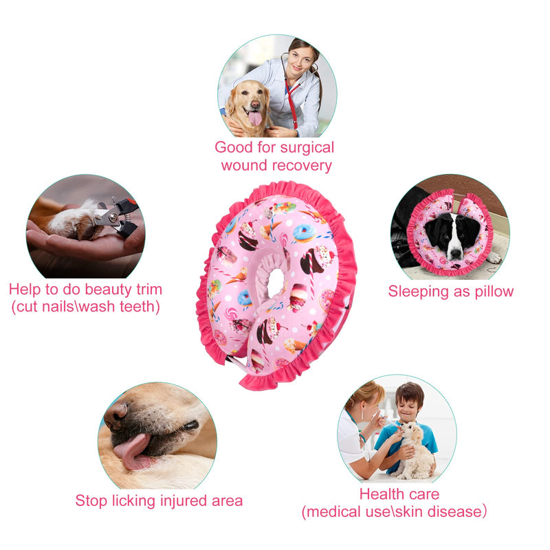 CuteBone Inflatable Cat Cone Collar to Stop Licking After Surgery-Double Adjustable Neck Range P23SO00102S Upgrade-dessert Small