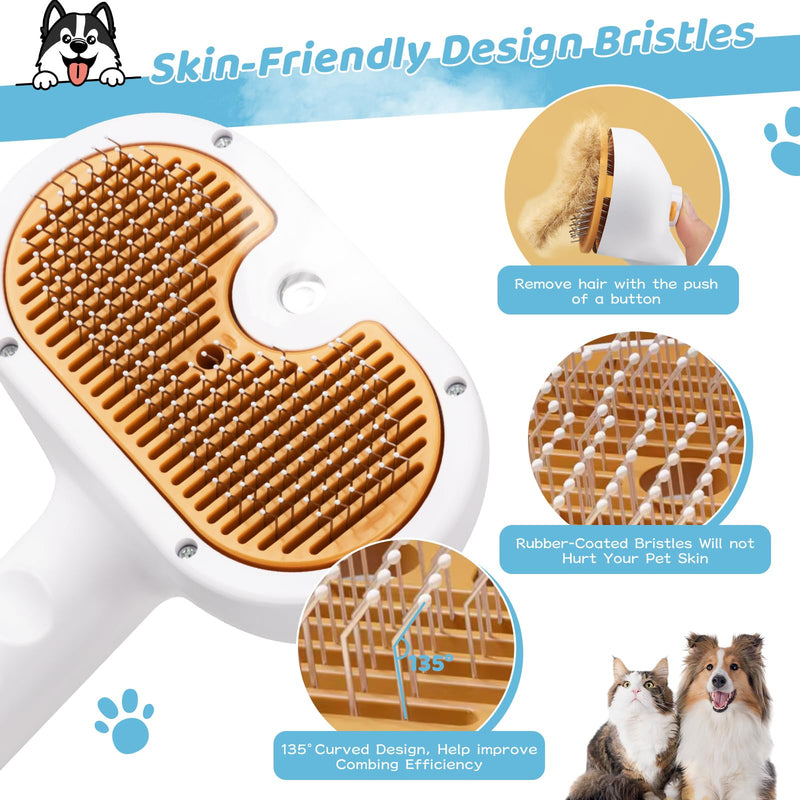 Pet Steam Brush for Dog & Cat – 3-in-1 Spray Hair Removal Comb for Shedding & Grooming, Softens Fur & Reduces Static – Water Brush for Long & Short Coats, Bath-Hating Pets, Includes Waterless Shampoo 7.6″-124ML