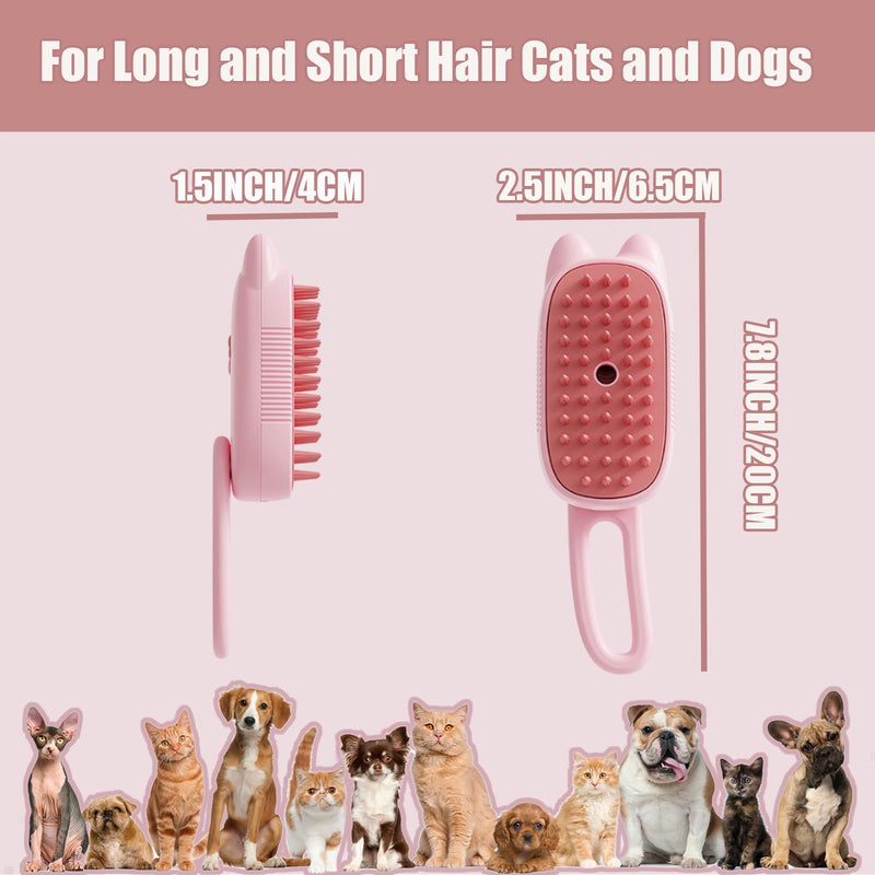 Cat Steam Brush for Shedding, 3 in 1 Water Cat Cleaning Brush, Pet Hair Brushes for Shedding, Massage, Grooming, Cleaning, Steamy Pet Brushes for Cats, Dogs (Pink) Pink - PawsPlanet Australia