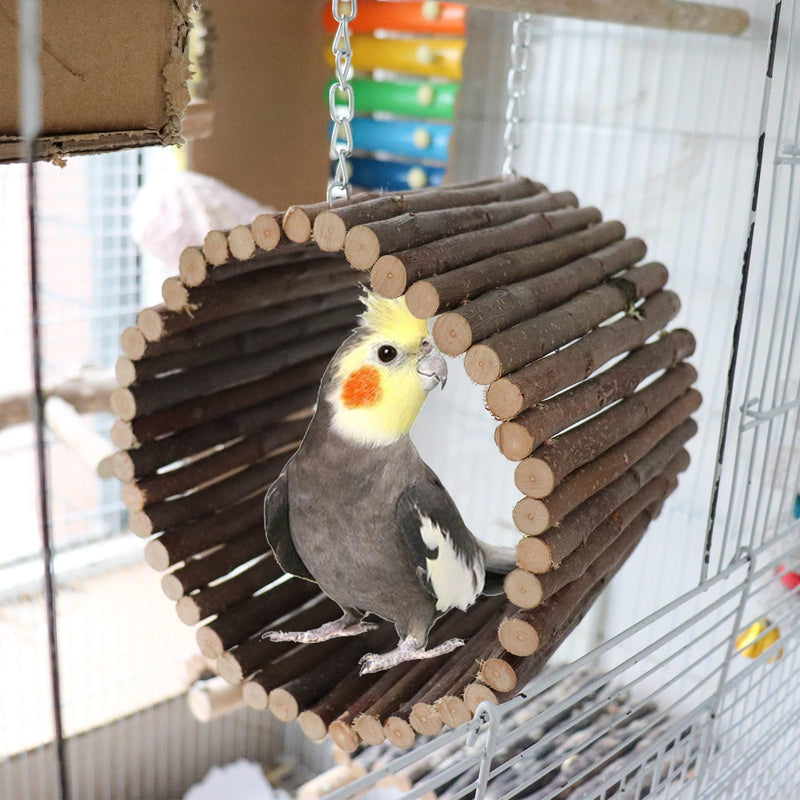 Bird Parrot Swing Toys, Hanging Bird Tree Caves, Natural Apple Wood Parrot Hammock, Bird Cage Accessories, Suitable for Little Bird Parakeets Cockatiels Lovebirds Hamster Rat (6.49" in Diameter) Small Metal Chains Style - PawsPlanet Australia