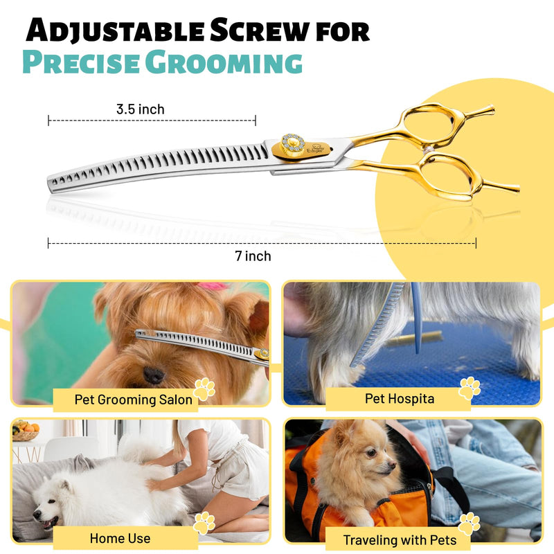 7" Curved Chunker Dog Grooming Scissors – Professional 20-Teeth 440C Stainless Steel Downward Chunker Shears for Pets, Sharp Blades with Ergonomic Handle for Groomers - PawsPlanet Australia