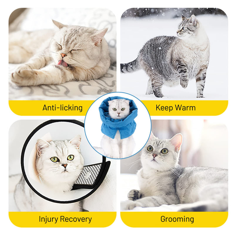 Cat Recovery Collar, Adjustable Soft Cone for Wound Protection After Surgery, Polyester Elizabethan Neck Scarf for Cats and Small Dogs (Lake Blue, M) Lake blue